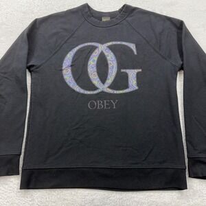 Vintage Obey OG Paisley Logo Black Crew Neck Sweatshirt Men's Medium USA Made